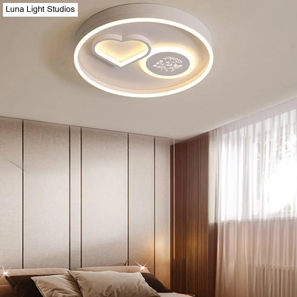 Modern Metal Led Round Flush Light In White/Brown For Living Room Ceiling - Warm/White Indoor