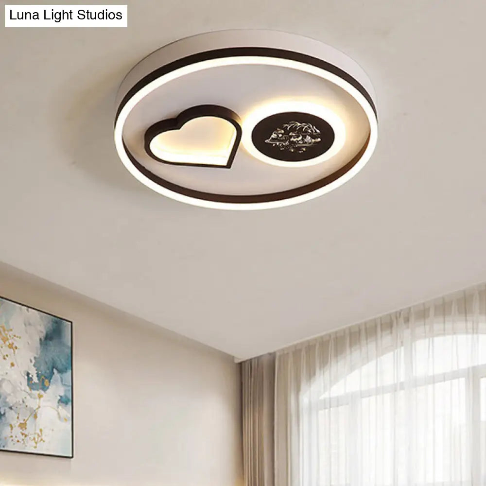 Modern Metal Led Round Flush Light In White/Brown For Living Room Ceiling - Warm/White Indoor