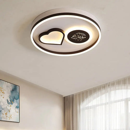 Modern Metal Led Round Flush Light In White/Brown For Living Room Ceiling - Warm/White Indoor