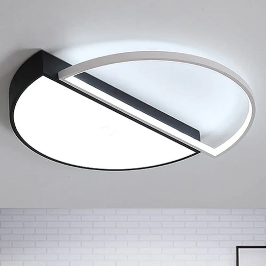 Modern Metal Led Semicircle Flush Lamp: Black/White Ceiling Mounted Fixture With Acrylic Diffuser