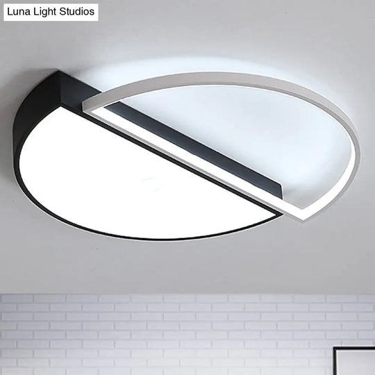 Modern Metal Led Semicircle Flush Lamp: Black/White Ceiling Mounted Fixture With Acrylic Diffuser In