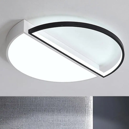 Modern Metal Led Semicircle Flush Lamp: Black/White Ceiling Mounted Fixture With Acrylic Diffuser