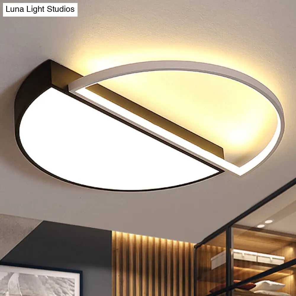 Modern Metal Led Semicircle Flush Lamp: Black/White Ceiling Mounted Fixture With Acrylic Diffuser