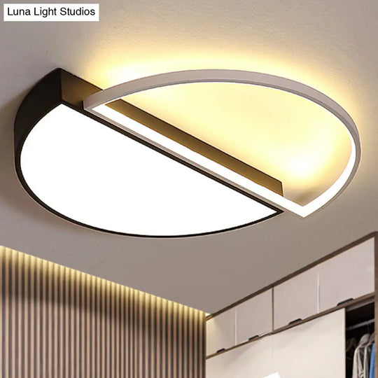 Modern Metal Led Semicircle Flush Lamp: Black/White Ceiling Mounted Fixture With Acrylic Diffuser In