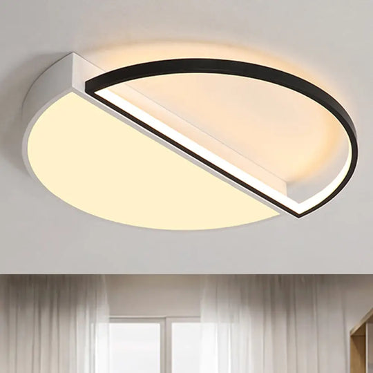 Modern Metal Led Semicircle Flush Lamp: Black/White Ceiling Mounted Fixture With Acrylic Diffuser