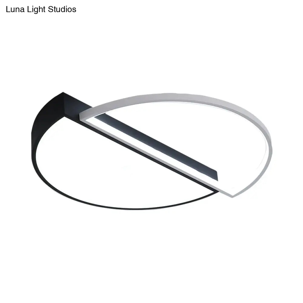 Modern Metal Led Semicircle Flush Lamp: Black/White Ceiling Mounted Fixture With Acrylic Diffuser