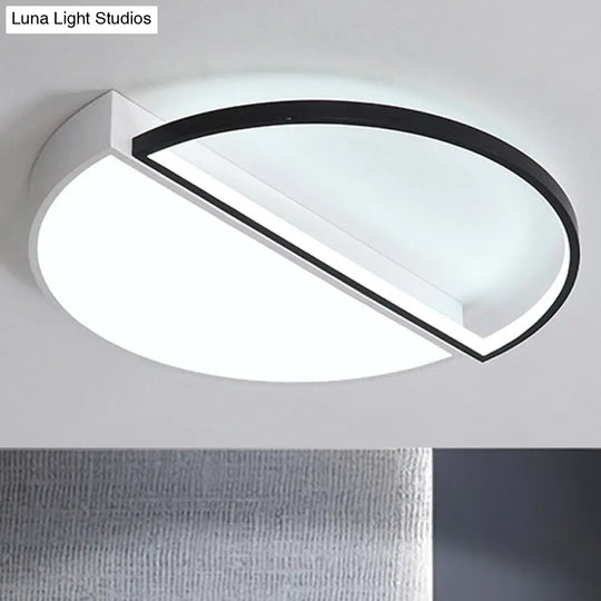 Modern Metal Led Semicircle Flush Lamp: Black/White Ceiling Mounted Fixture With Acrylic Diffuser In
