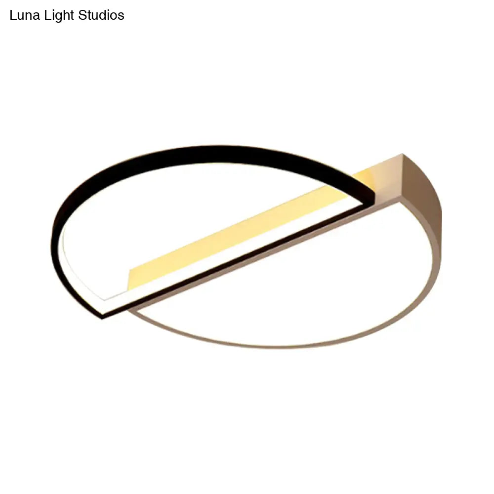 Modern Metal Led Semicircle Flush Lamp: Black/White Ceiling Mounted Fixture With Acrylic Diffuser