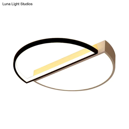 Modern Metal Led Semicircle Flush Lamp: Black/White Ceiling Mounted Fixture With Acrylic Diffuser