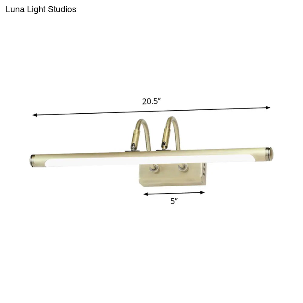 Modern Metal Led Vanity Light - Tubed Wall Fixture Adjustable 16.5/20.5 W Gold Finish Arced Arm