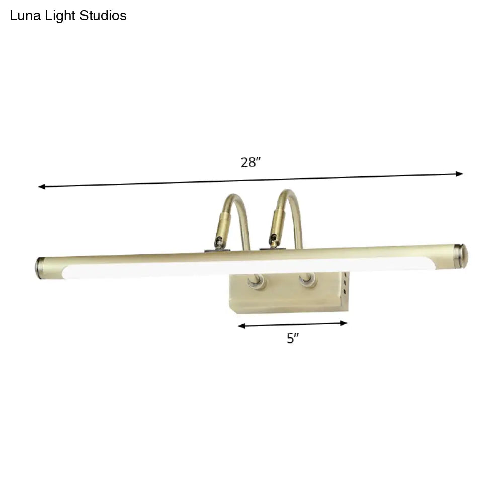 Modern Metal Led Vanity Light - Tubed Wall Fixture Adjustable 16.5/20.5 W Gold Finish Arced Arm