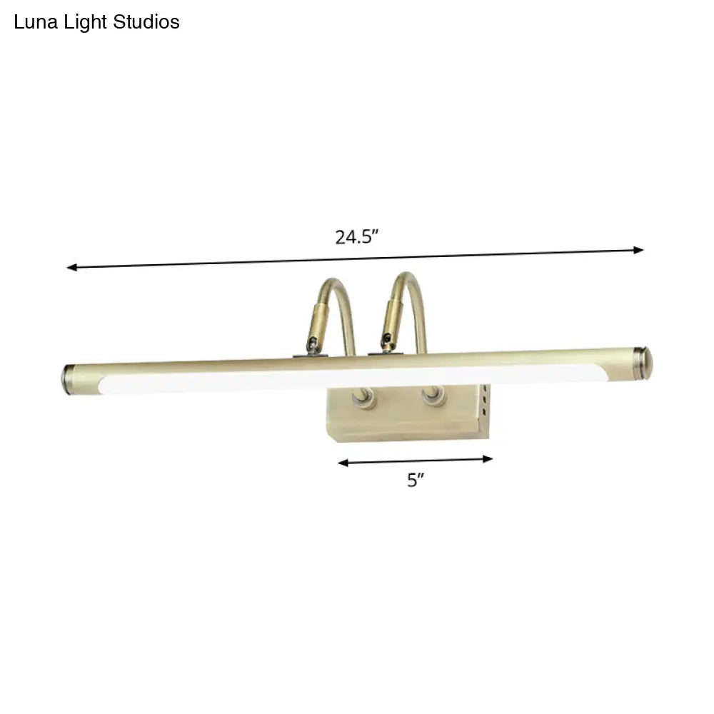 Modern Metal Led Vanity Light - Tubed Wall Fixture Adjustable 16.5/20.5 W Gold Finish Arced Arm