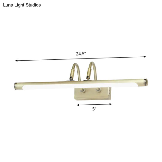 Modern Metal Led Vanity Light - Tubed Wall Fixture Adjustable 16.5/20.5 W Gold Finish Arced Arm