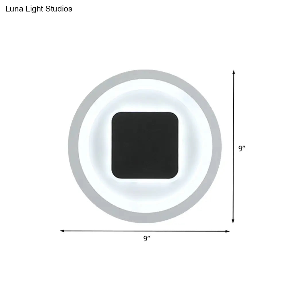 Modern Metal Led Wall Lamp Sconce In Black & White - Square Round Design