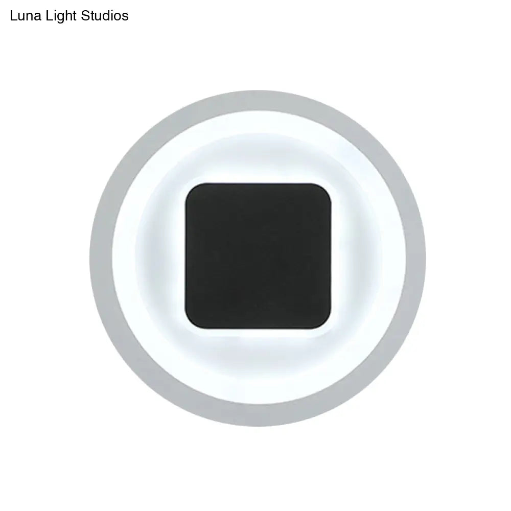 Modern Metal Led Wall Lamp Sconce In Black & White - Square Round Design