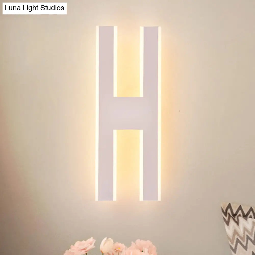 Modern Metal Led Wall Lamp With Alphabet Design - White/Black Sconce Light For Bedside In White/Warm