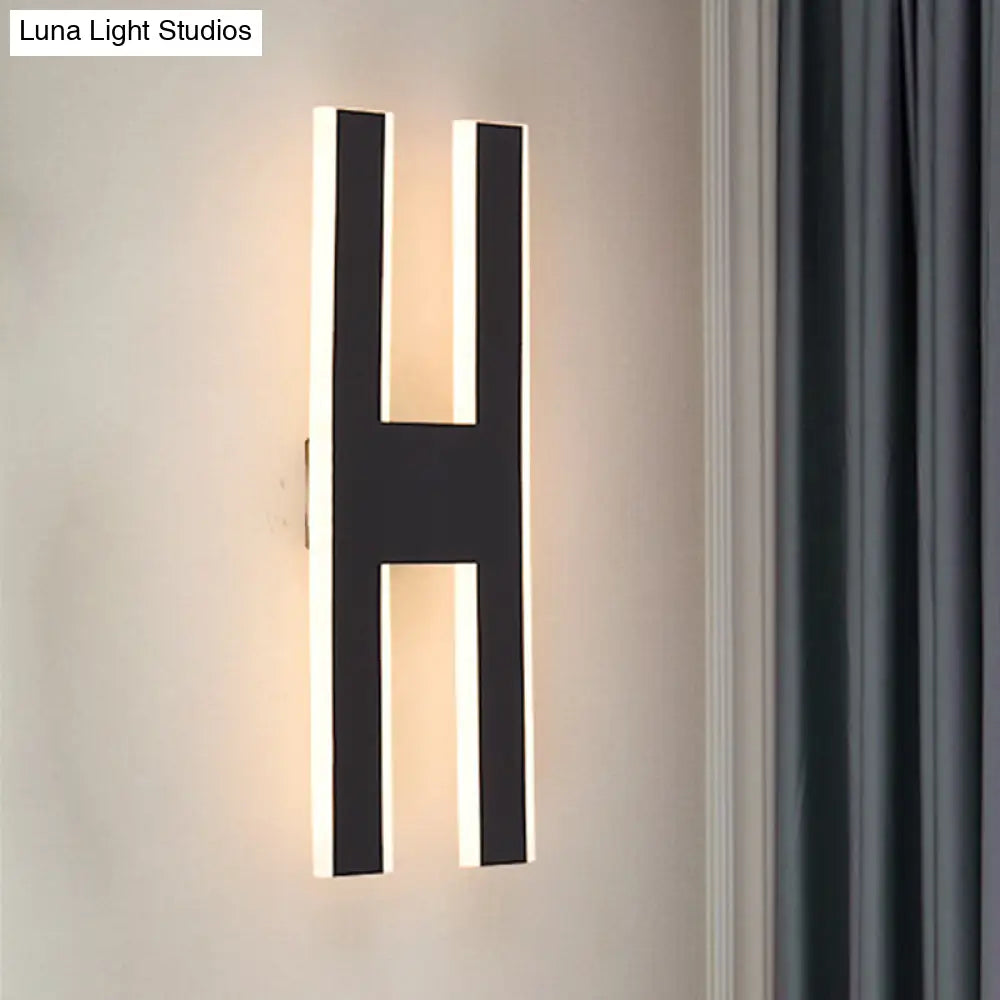 Modern Metal Led Wall Lamp With Alphabet Design - White/Black Sconce Light For Bedside In White/Warm