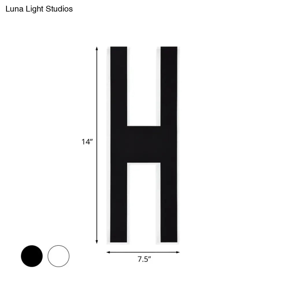 Modern Metal Led Wall Lamp With Alphabet Design - White/Black Sconce Light For Bedside In White/Warm