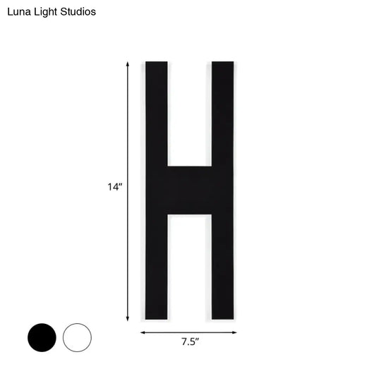 Modern Metal Led Wall Lamp With Alphabet Design - White/Black Sconce Light For Bedside In White/Warm