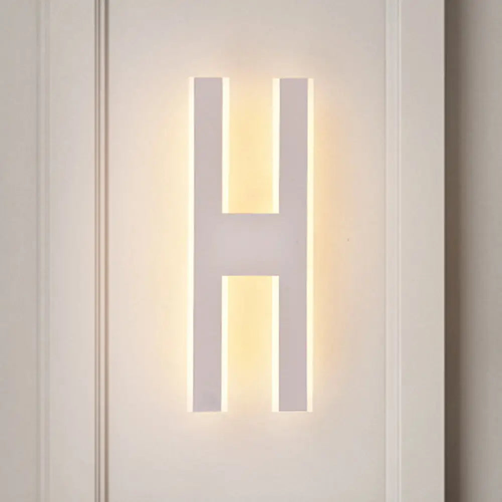 Modern Metal Led Wall Lamp With Alphabet Design - White/Black Sconce Light For Bedside In White/Warm