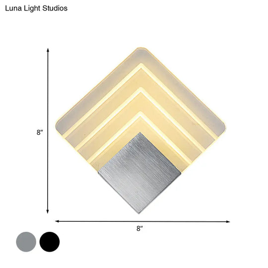 Modern Metal Led Wall Sconce 5.5/8 Corner Mount Light In Black/Silver With Acrylic Shade Modernism