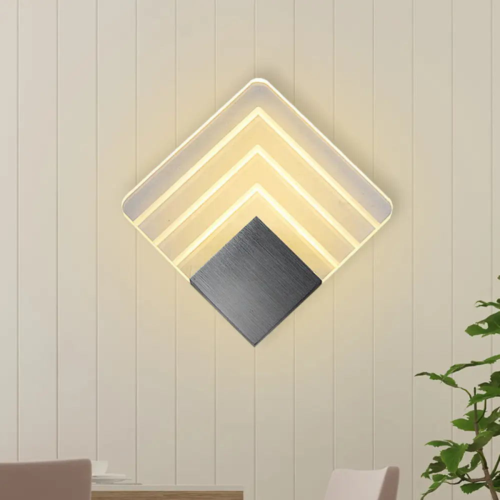 Modern Metal Led Wall Sconce 5.5/8 Corner Mount Light In Black/Silver With Acrylic Shade Modernism