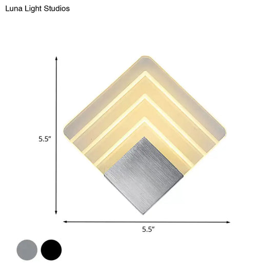 Modern Metal Led Wall Sconce 5.5/8 Corner Mount Light In Black/Silver With Acrylic Shade Modernism