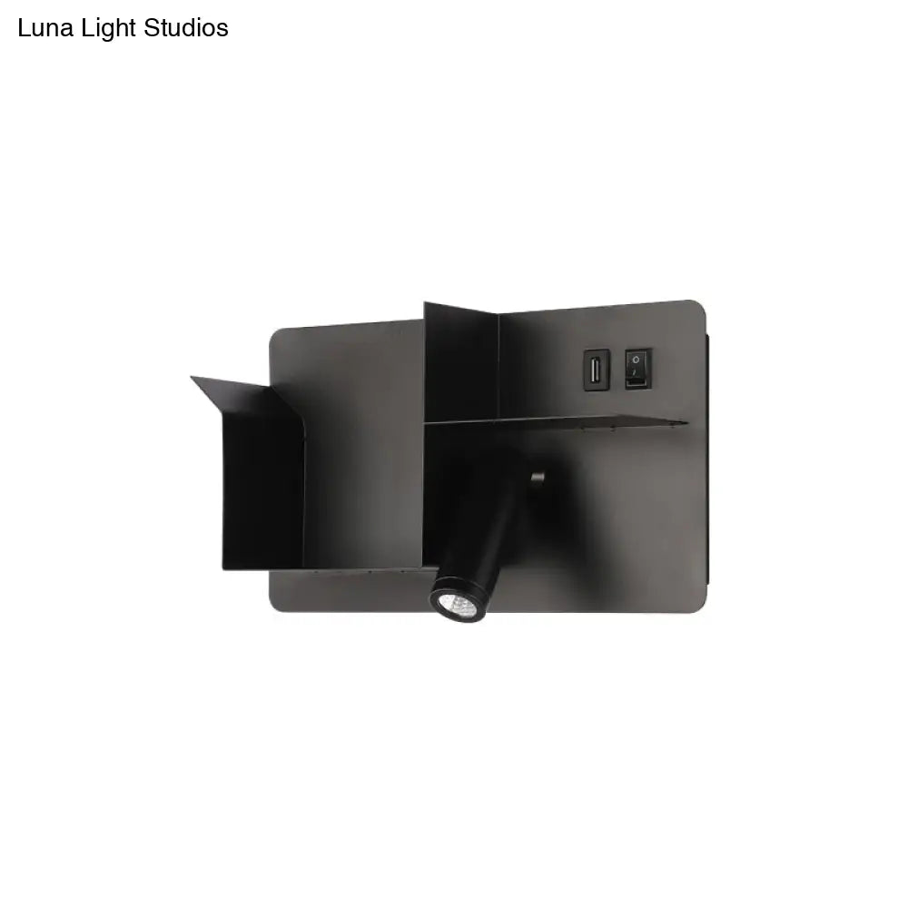 Modern Metal Led Wall Sconce With Shelf - Black And White