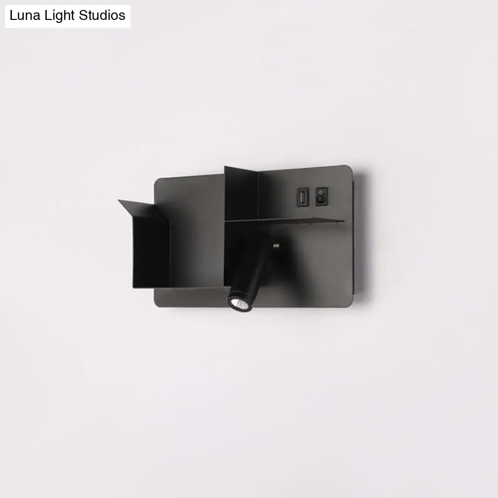 Modern Metal Led Wall Sconce With Shelf - Black And White