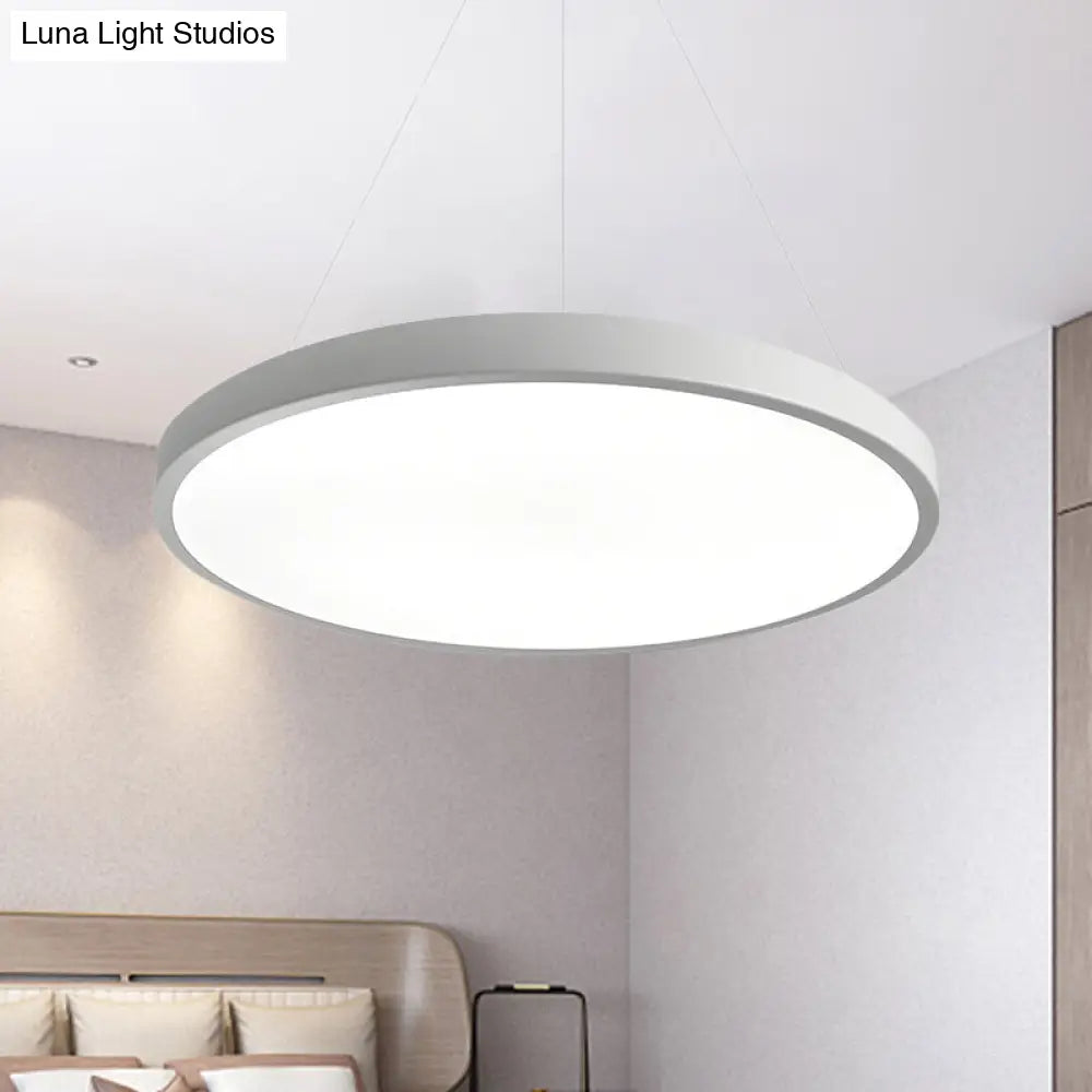 16/19.5 Wide Plate Hanging Lamp - Modern Metal Led White Ceiling Pendant Light For Office Remote