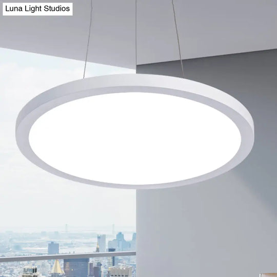 16/19.5 Wide Plate Hanging Lamp - Modern Metal Led White Ceiling Pendant Light For Office Remote