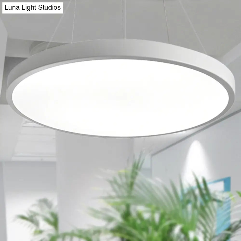 16/19.5 Wide Plate Hanging Lamp - Modern Metal Led White Ceiling Pendant Light For Office Remote