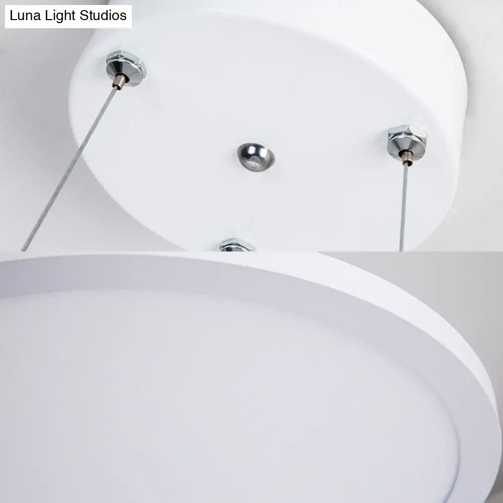 Modern Metal Led White Ceiling Pendant Light - 16’’/19.5’’ Wide Plate Office Lighting With