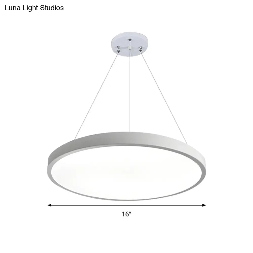 16/19.5 Wide Plate Hanging Lamp - Modern Metal Led White Ceiling Pendant Light For Office Remote