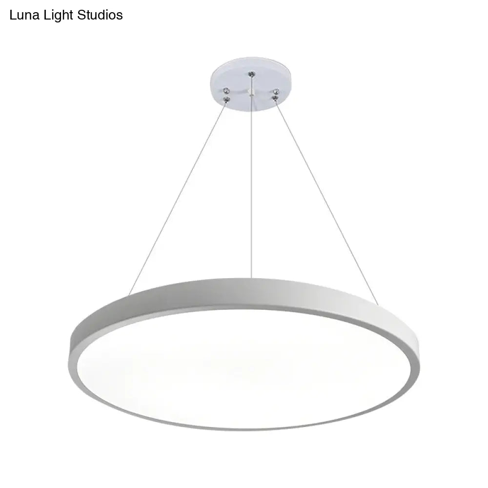 16/19.5 Wide Plate Hanging Lamp - Modern Metal Led White Ceiling Pendant Light For Office Remote