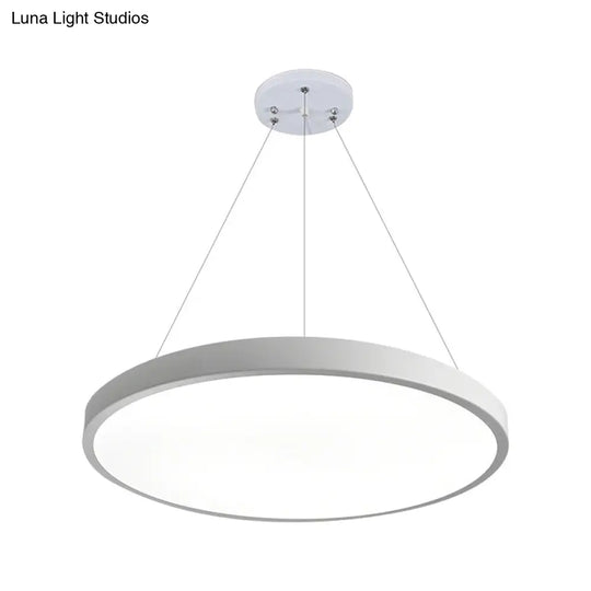 16/19.5 Wide Plate Hanging Lamp - Modern Metal Led White Ceiling Pendant Light For Office Remote