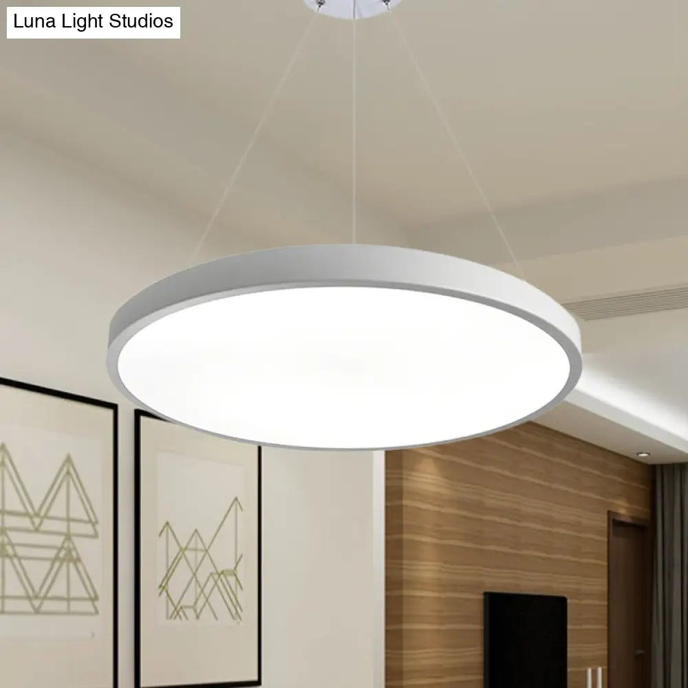 Modern Metal Led White Ceiling Pendant Light - 16’’/19.5’’ Wide Plate Office Lighting With