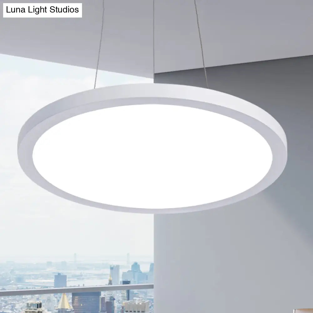 Modern Metal Led White Ceiling Pendant Light - 16’’/19.5’’ Wide Plate Office Lighting With