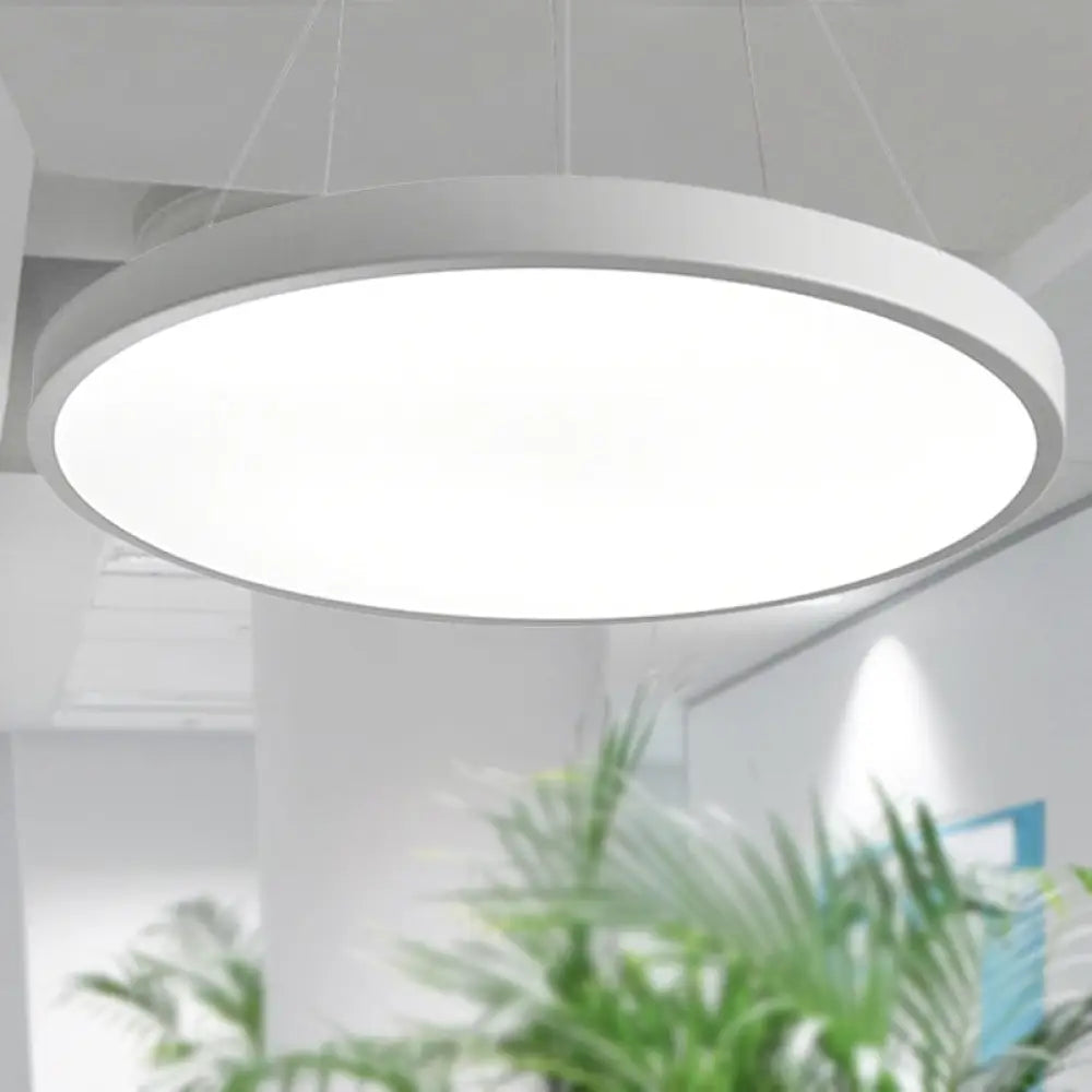 Modern Metal Led White Ceiling Pendant Light - 16’’/19.5’’ Wide Plate Office Lighting With