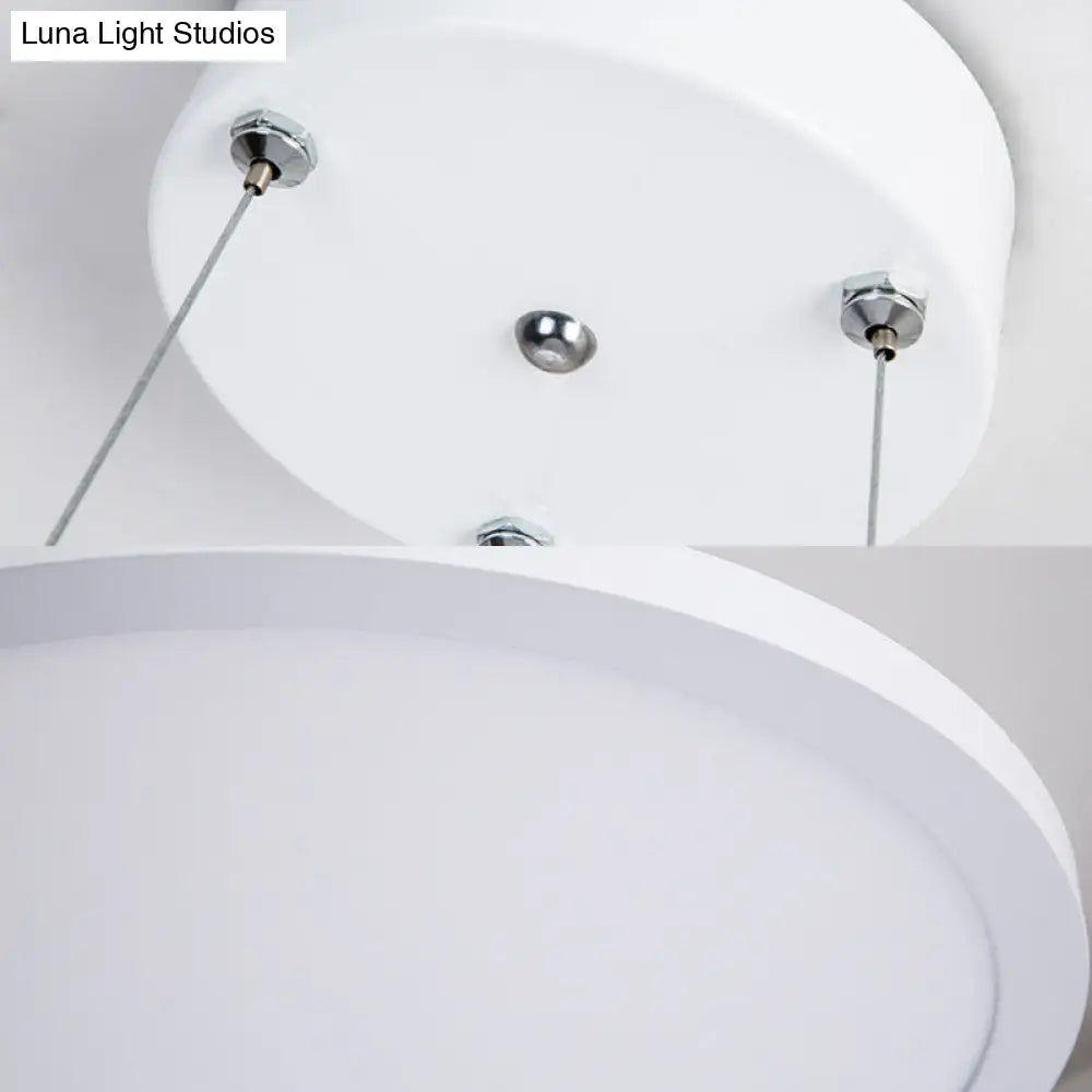 16/19.5 Wide Plate Hanging Lamp - Modern Metal Led White Ceiling Pendant Light For Office Remote