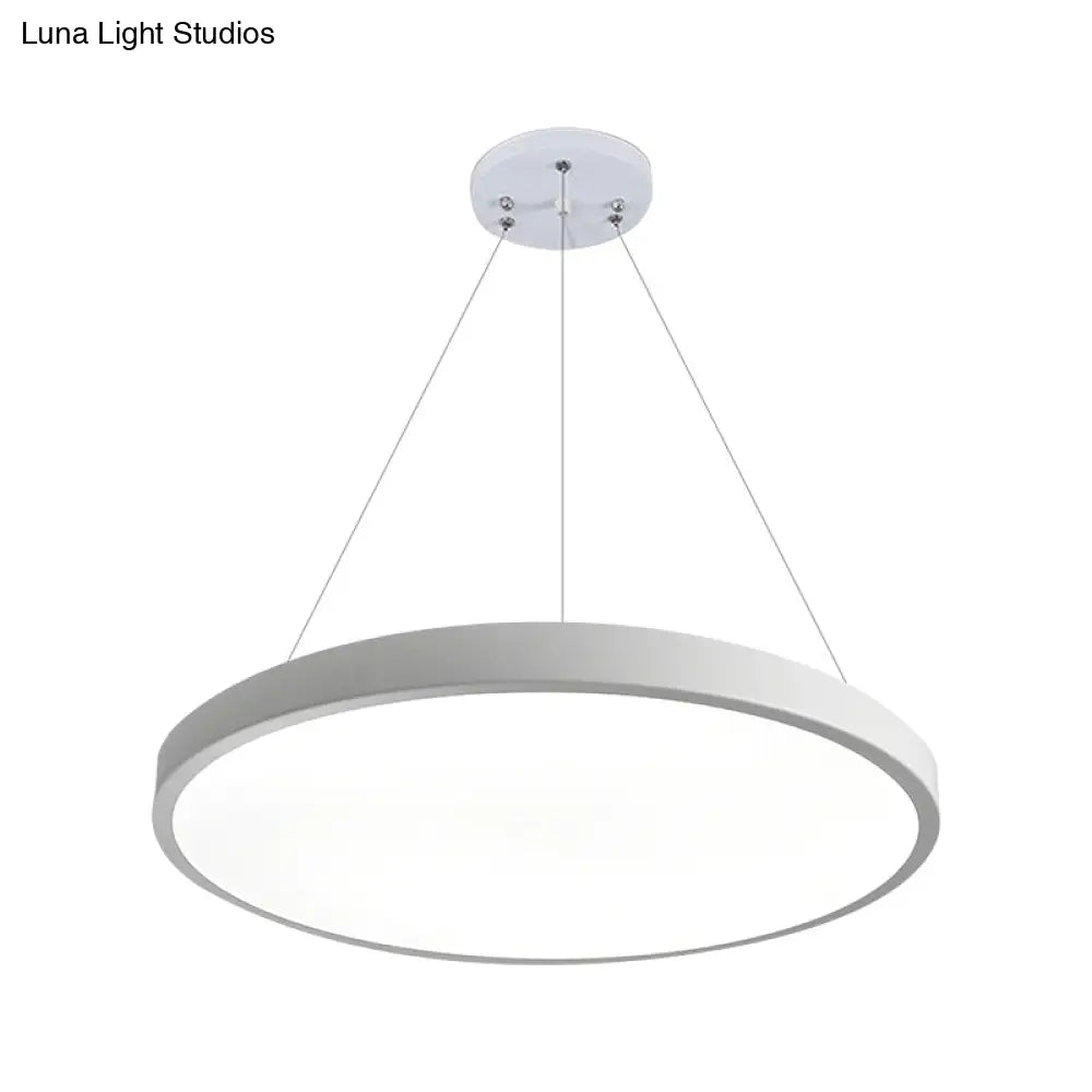 Modern Metal Led White Ceiling Pendant Light - 16’’/19.5’’ Wide Plate Office Lighting With