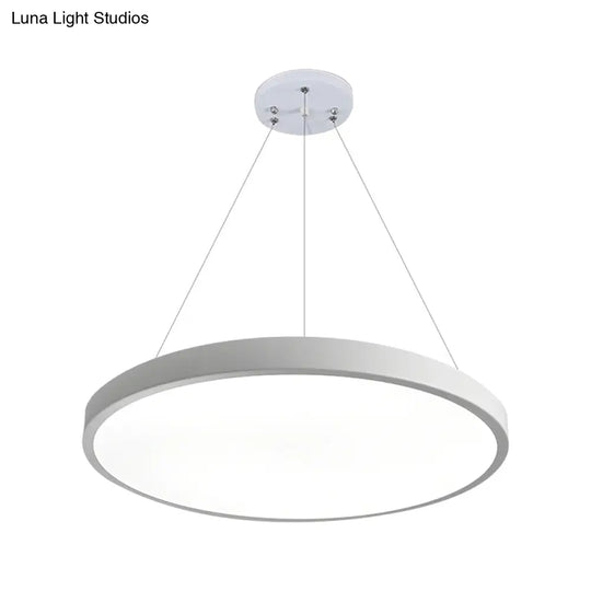 Modern Metal Led White Ceiling Pendant Light - 16’’/19.5’’ Wide Plate Office Lighting With