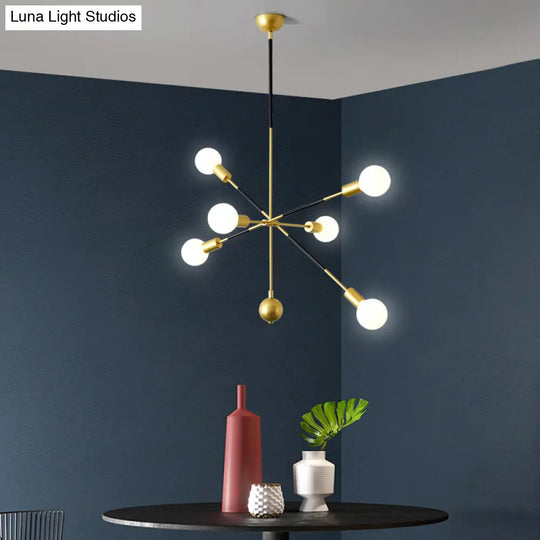 Modern Metal Linear Hanging Chandelier With 6 Lights - Black/Gold Sputnik Pendant Lamp For Living