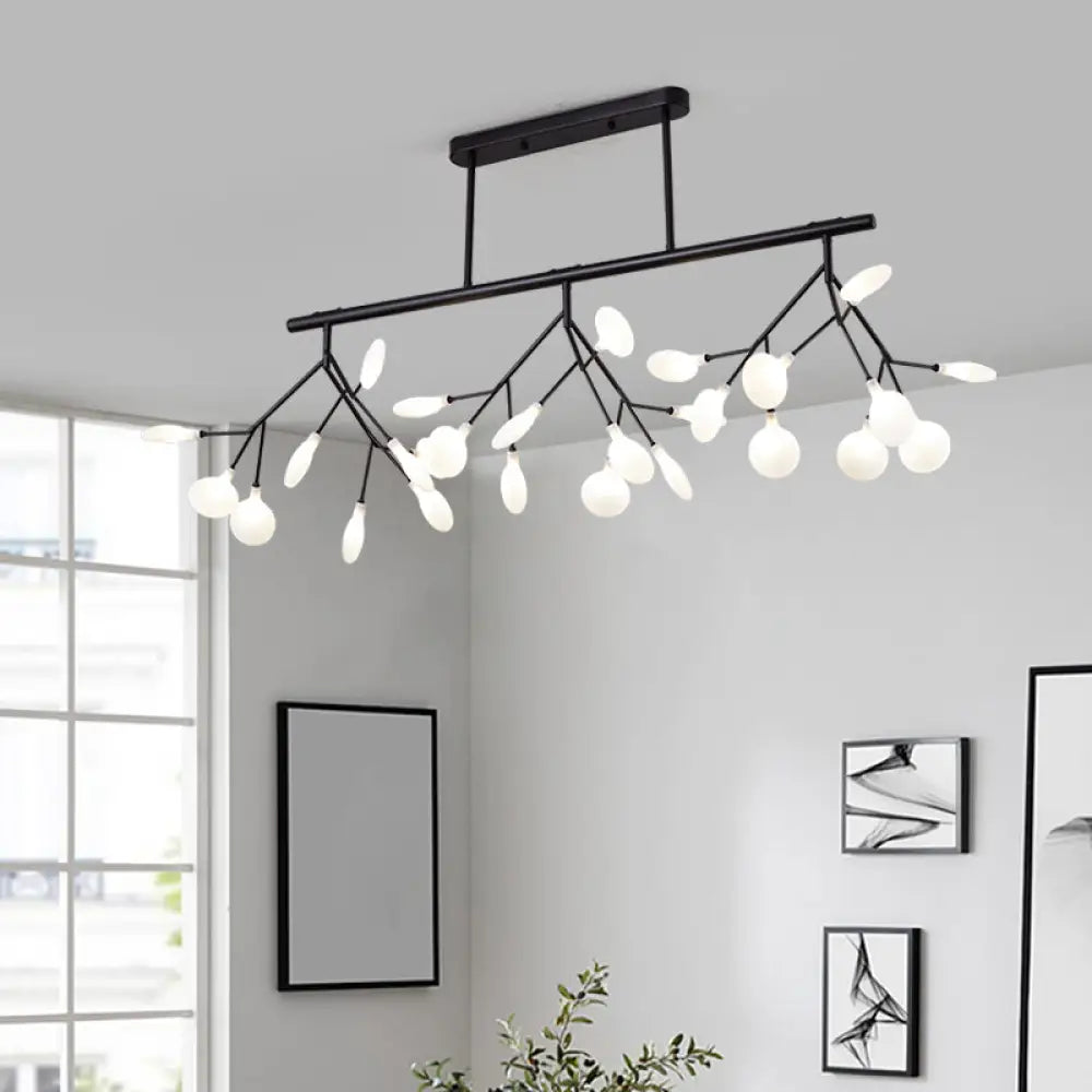 Modern Metal Linear Island Light: Branching Led Pendant Fixture Black / C