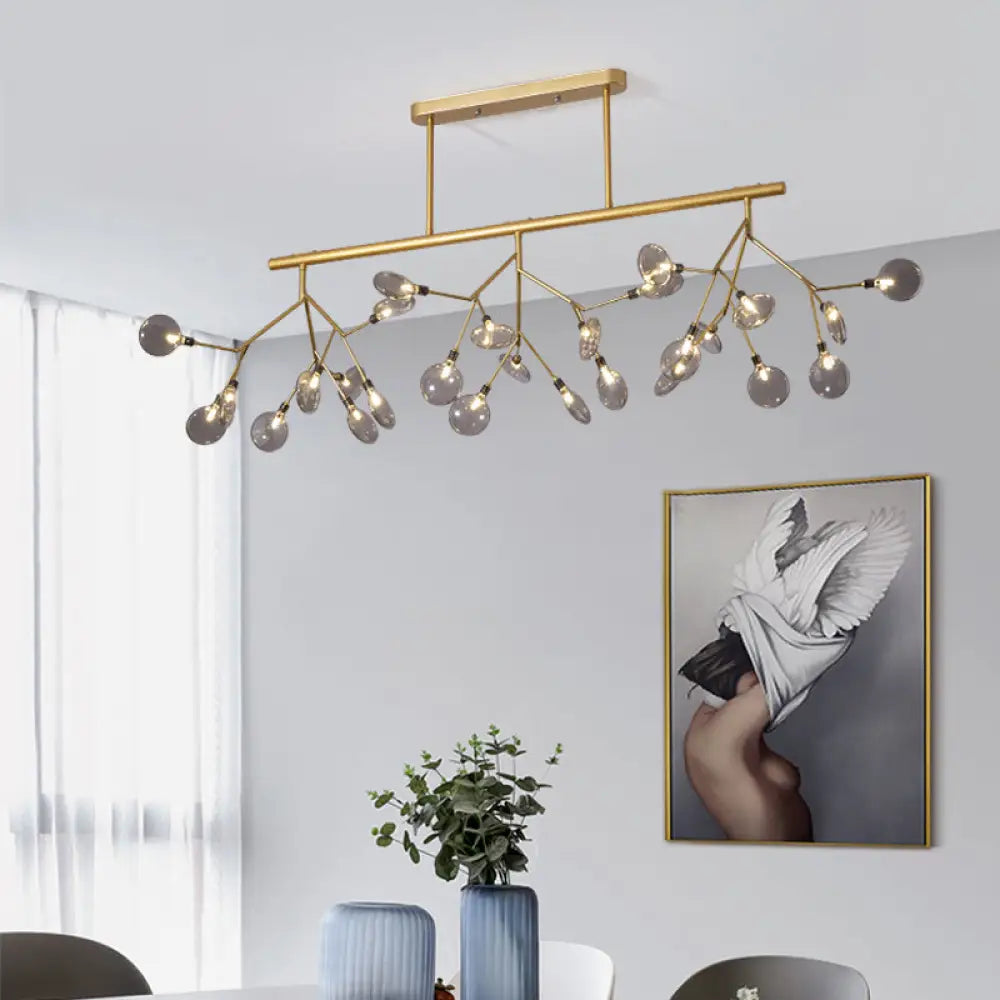 Modern Metal Linear Island Light: Branching Led Pendant Fixture Gold / D