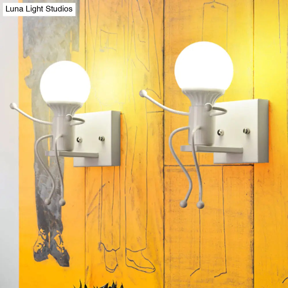 Modern Metal Little Robot Wall Light With Bare Bulb For Hallway And Bathroom