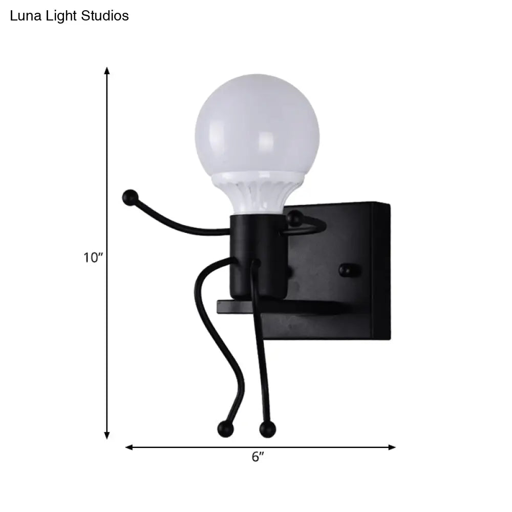 Modern Metal Little Robot Wall Light With Bare Bulb For Hallway And Bathroom