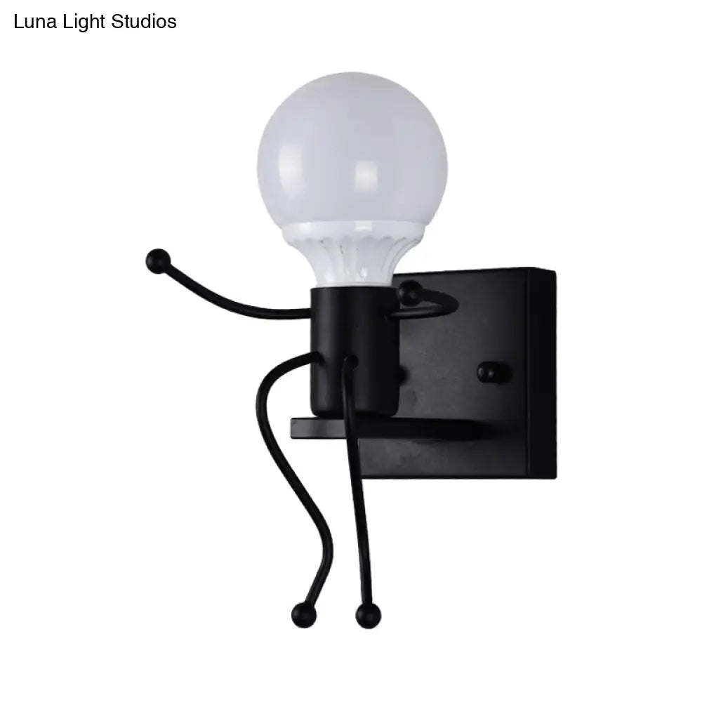 Modern Metal Little Robot Wall Light With Bare Bulb For Hallway And Bathroom