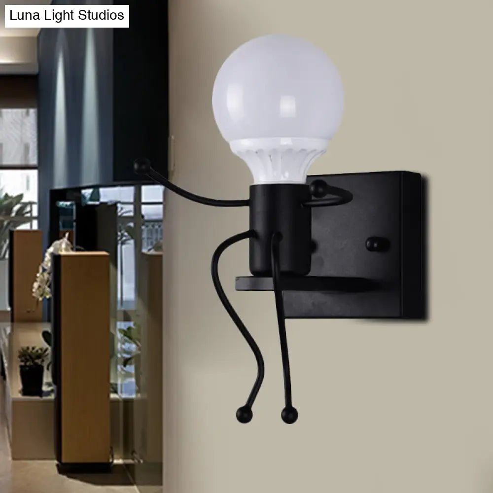 Modern Metal Little Robot Wall Light With Bare Bulb For Hallway And Bathroom