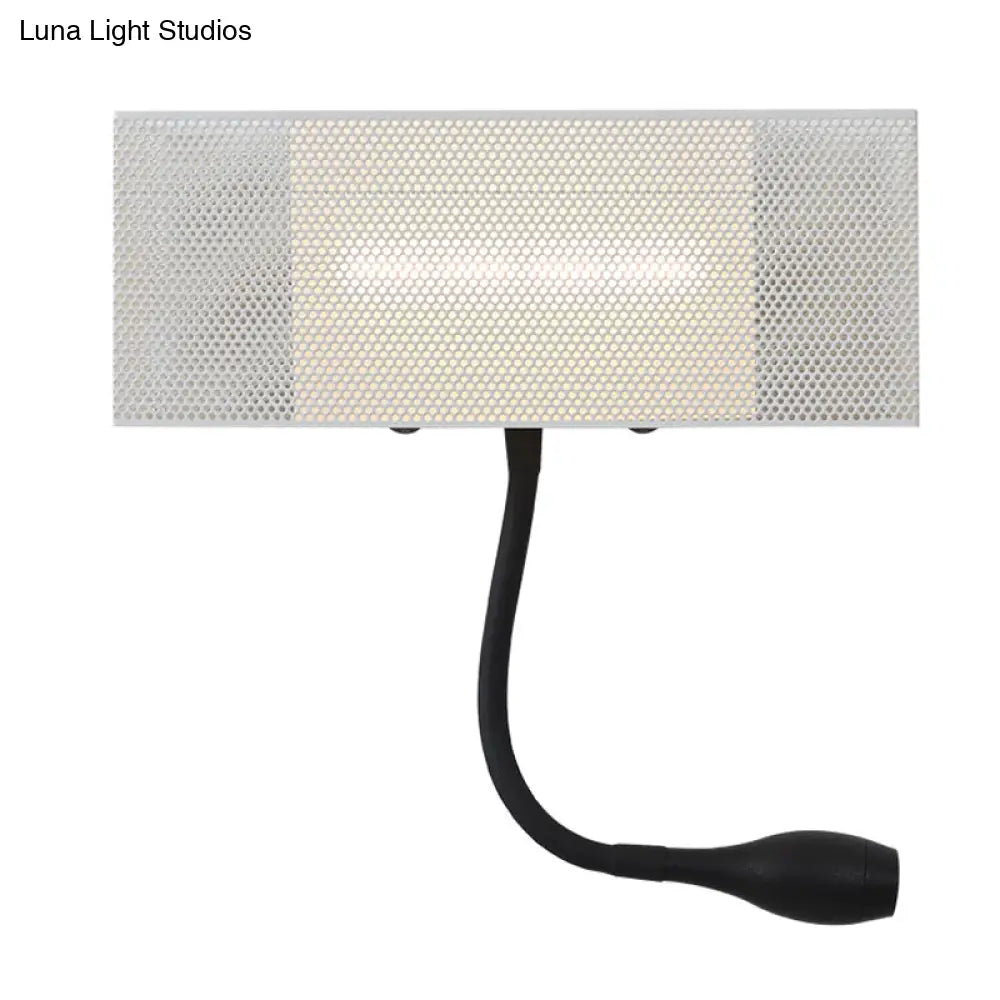 Modern Metal Mesh Rectangular Led Wall Sconce In White With Rotatable Design